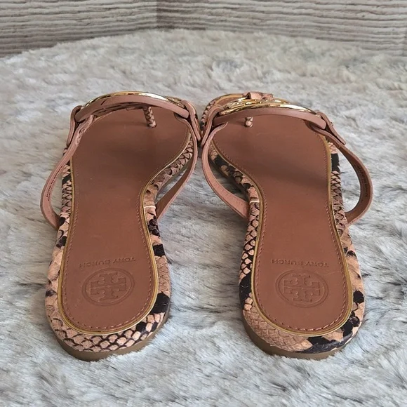 Tory Burch Brown/Gold Snake Skin Flip Flops, Womens 7.5, Great Condition - Picture 5 of 9